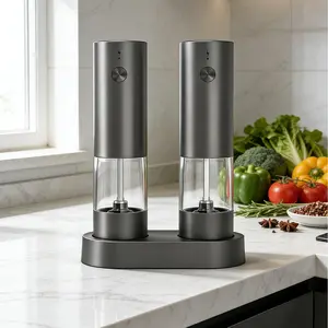 USB Rechargeable Salt & Pepper Grinder Set, Adjustable Coarseness, Kitchen Essential, Includes Storage Base, Perfect Gift