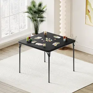 Folding Table, 33.6 Inch Folding Card Table, Portable Square Folding Table with PU Soft Cushion, Black Metal Foldable Table Suitable for Living Room, Office, Bedroom(No Chair)