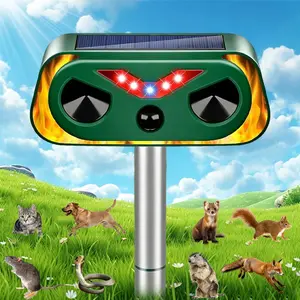Solar Ultrasonic Animal Repellent Outdoor Cat Deterrent Deer Repellent Devices, Rodent Repellent, Upgraded Waterproof Dog Repeller with Motion Sensor, Flashing Lights, Scare Squirrels Dogs Raccoons Skunks