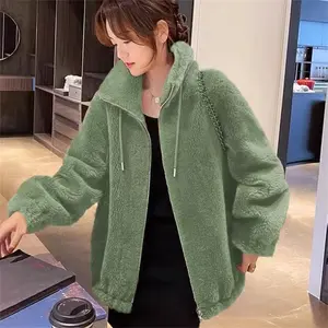 Women Autumn Winter Faux Fur Coats Zipper Cardigan Plush Thick Warm Coat Loose Oversized Outerwear Female Coral Fleece Overcoat