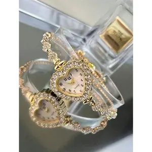 Women's Alloy Bracelet with Heart-Shaped Case, Arabic Numerals Dial, Adjustable Drawstring Strap, Elegant Quartz Watch, Daily Wear