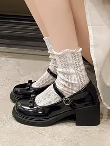 Elegant French Vintage High Heel Mary Jane Shoes for Women, New Arrival Fall Bow Round Toe Small Leather Pumps, Stylish Footwear