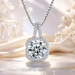 Elegant Full Surround CZ Stone Pendant Silver Box Chain Jewelry Gift For Wife, Mom & Girlfriend necklace zircon jewel