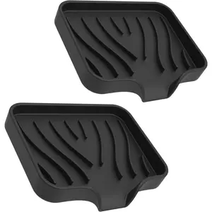 2 Pack  Soap Dish with Drain, Bar Soap Holder for Shower,Bathroom and Kitchen Sink Organizer,Self Draining Waterfall Soap Tray (Black)