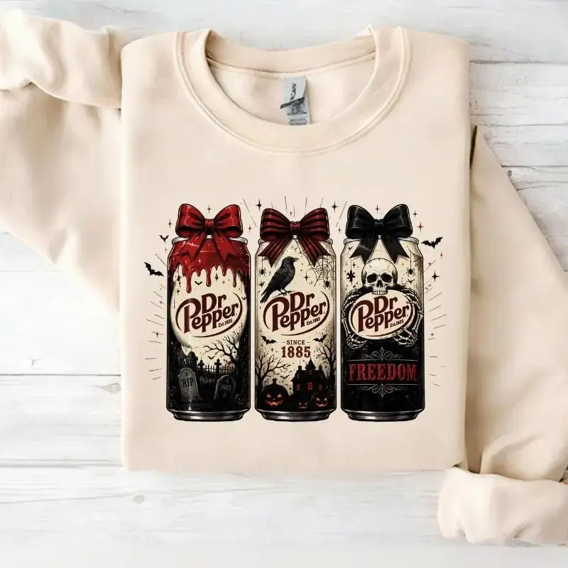 Halloween Dr Pepper Sweatshirt, Gothic Coquette Spooky Soda Graphic Shirt, Cute Fall Halloween Crewneck, Halloween Gift for Her  - Jeneisa Chicken