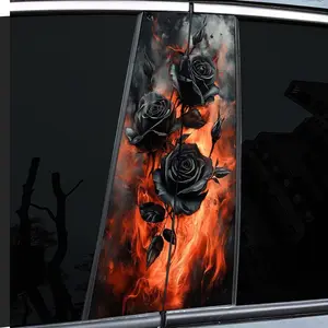 2 very beautiful and interesting car mid-post stickers with personal creativity, B-pillar protective film, flame and black rose car stickers stickers, suitable for cars Automobile Decals Car Decorative Sticker