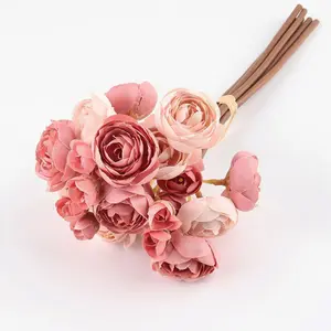 6Pcs/bouquet Ranunculus Artificial Decorative Flowers Dusty Rose Faux Silk Mini Ranunculus Bulk Fake Wedding Filler Flowers for DIY Bouquets, Centerpieces, Bridal Shower Decorations & Arrangements Home Decoration Bouquet