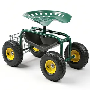 Garden Cart Rolling Workseat with Wheels, Gardening Stool for Planting, 360 Degree Swivel Seat, Wagon Scooter with Utility Tool Tray, Use for Patio, Yard, and Outdoors, Green