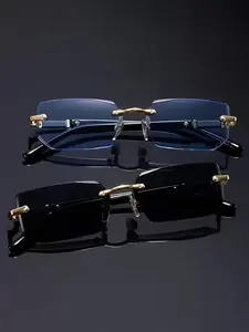 2 Pcs Fashionable Sunglasses, Yk2 Style Frameless Cut Edge Glasses, Unisex Summer Party Vacation, Includes Cleaning Cloth