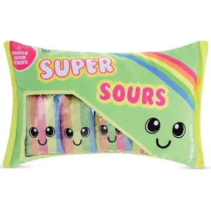 Play with Your Food! Super Sours Strawberry Scented Fleece Play Pillow Set with Embroidered Accents