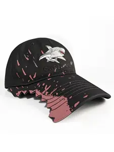 Kode Corner Shark Embroidered Baseball Cap, Trendy Graffiti Design, Unisex Lightweight Polyester, Perfect Gift for Couples & Anniversaries