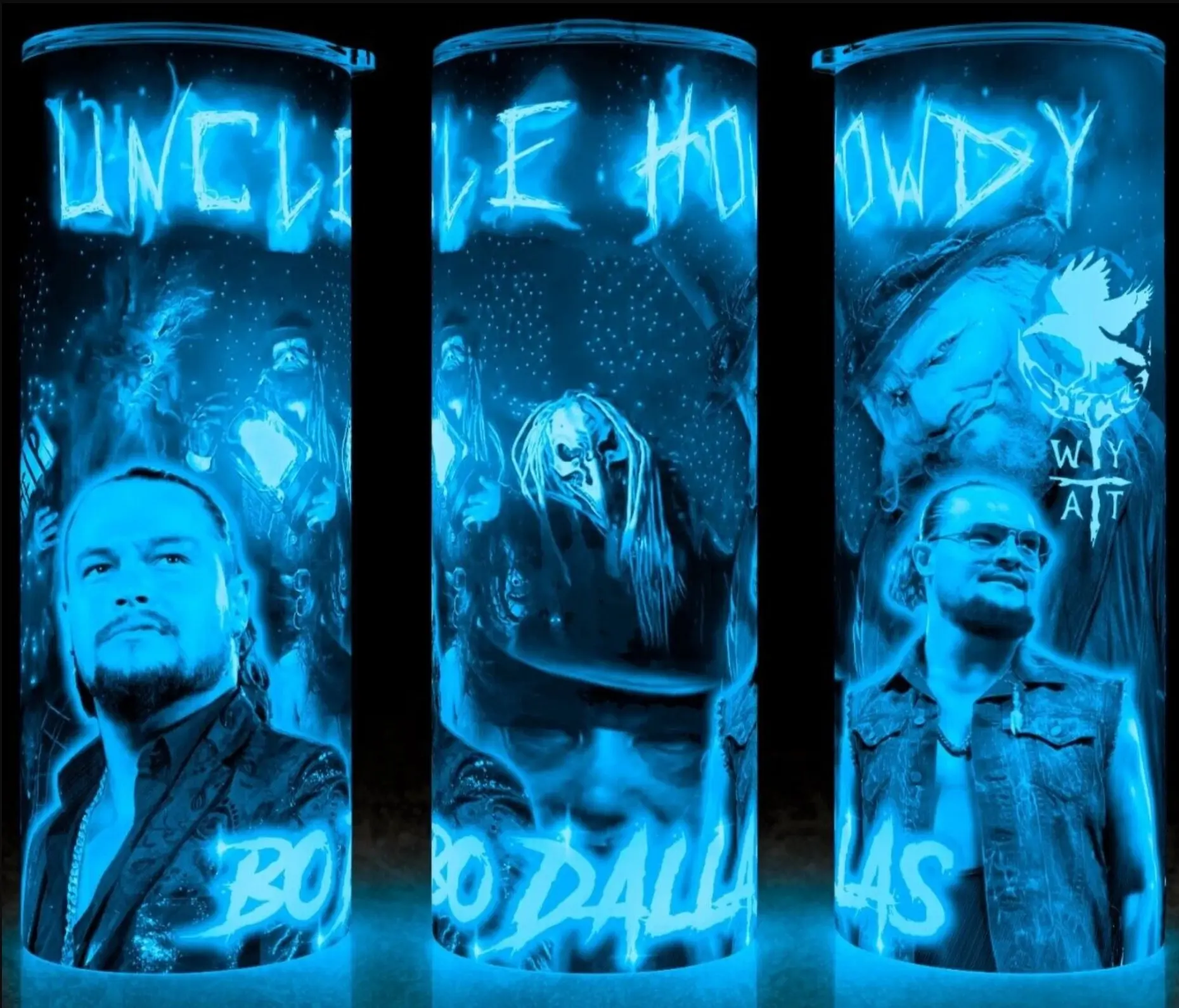 Glow in the Dark Uncle Howdy Bo Dallas Wrestling Wyatt Sicks Cup Mug Tumbler 20oz Stainless Steel Tumbler with Slide Closure Lid, Reusable Plastic Straw, Handmade Design - Drinkware