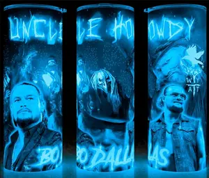 Glow in the Dark Uncle Howdy Bo Dallas Wrestling Wyatt Sicks Cup Mug Tumbler 20oz Stainless Steel Tumbler with Slide Closure Lid, Reusable Plastic Straw, Handmade Design - Drinkware