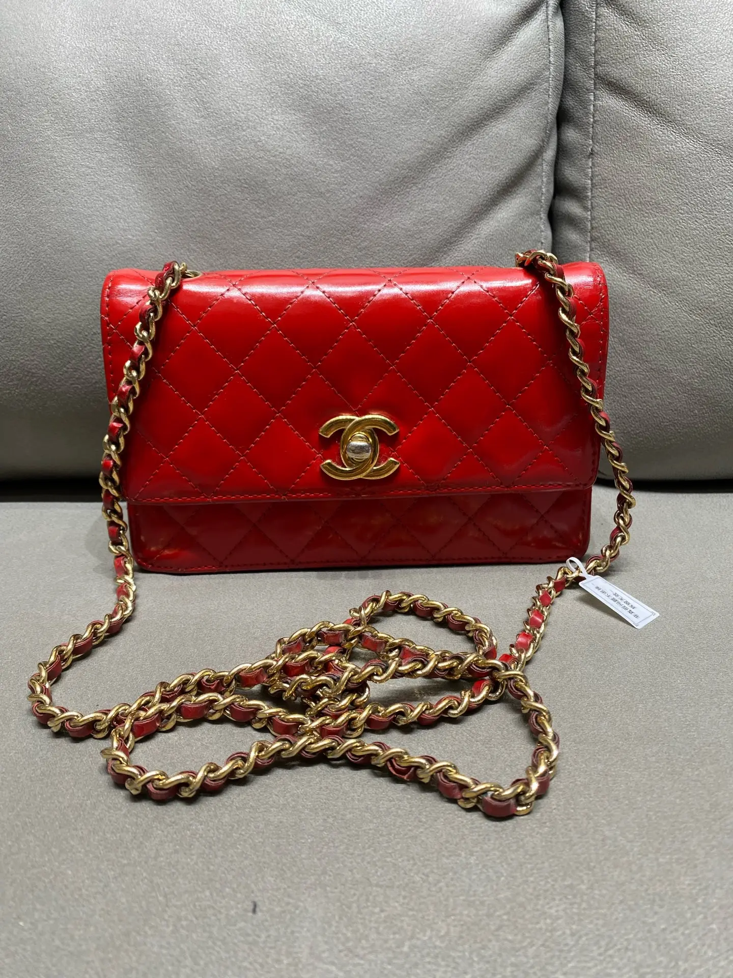 Pre-owned CHANEL SN15 Classic Red Mini Flap Shoulder Bag, Patent Leather
