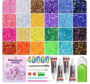 Redtwo 40000Pcs Resin Jelly Rhinestones for Bedazzling, 3mm Multicolor Flatback Rhinestones, Bedazzling Kit with 4Pcs B7000 Jewelry Glue and Tools, Bedazzler Kit for Crafting Book Clothes Makeup Shoes