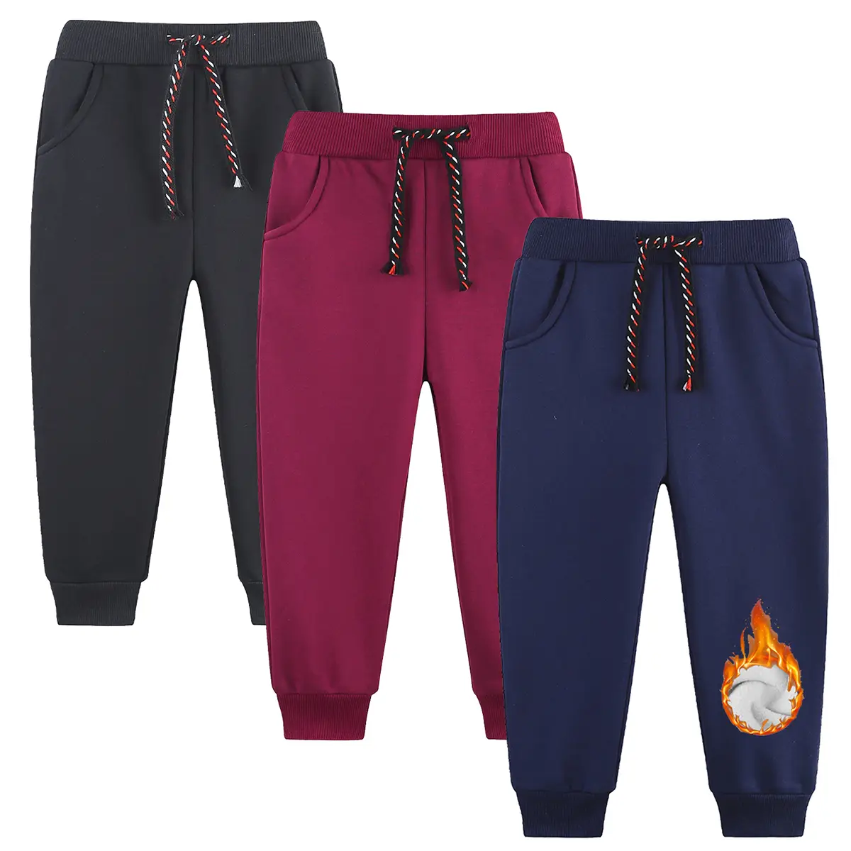 Kids Boys Pants Sweatpants,3 Pack Pull On Fleece Jogger Outfits Clothes Black/Navy/Burgundy Size 2-13 Years