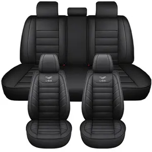 All-Season Faux Leather Car Seat Covers - Black, 5 Piece Set, Universal Fit, Durable & Comfortable