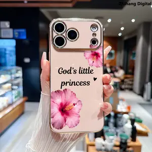 Creativity Flowers GOD'S Electroplating Phone Case for iPhone 17 Pro Max Air 16 Plus 15 14 13 12 11 Design Non Slip TPU Soft Shell Drop Protection Shockproof Soft Silicone Cover