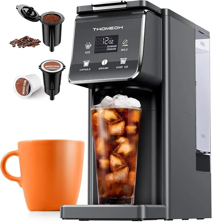 K Cup Coffee Maker With Bold Setting, Single Serve Hot & Iced Coffee Maker for K-Cup and Grounds, 52oz Removable Reservoir, 6 to14oz Brew Sizes, Pod Coffee Machine With Reusable Filter, Gray,home essentials
