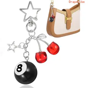 Cherry Star Billiards Beaded Keychain Exquisite Pattern Pendant Unisex Fashion Accessory For Bag Decoration And Daily Matching