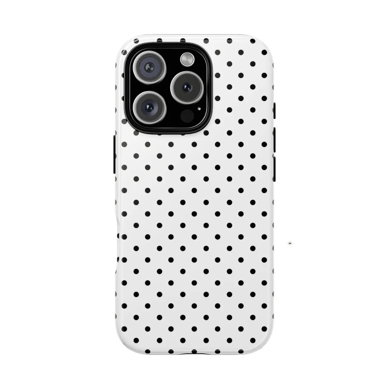 Minimalist Black Polka Dot Phone Case for Iphone 17, 17 Pro, 16 Pro Max, 15 Pro, 13, 13 Mini, 11, 12, XS, 8 Plus, And 7, Glossy 2-In-1 Design.
