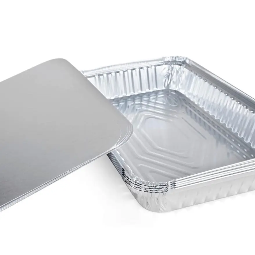 4 lb. Oblong Aluminum Foil Pans with Lids - 13" x 9" x 1.5” (pack of 5) - Disposable Foil Baking Dishes - Great for Grilling, BBQ, Steaming, Freezing. By IDL Packaging