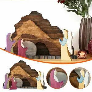 Easter Wooden Nativity Set Resurrection Scene Wooden Decor Cross Home Ornament[1.13]