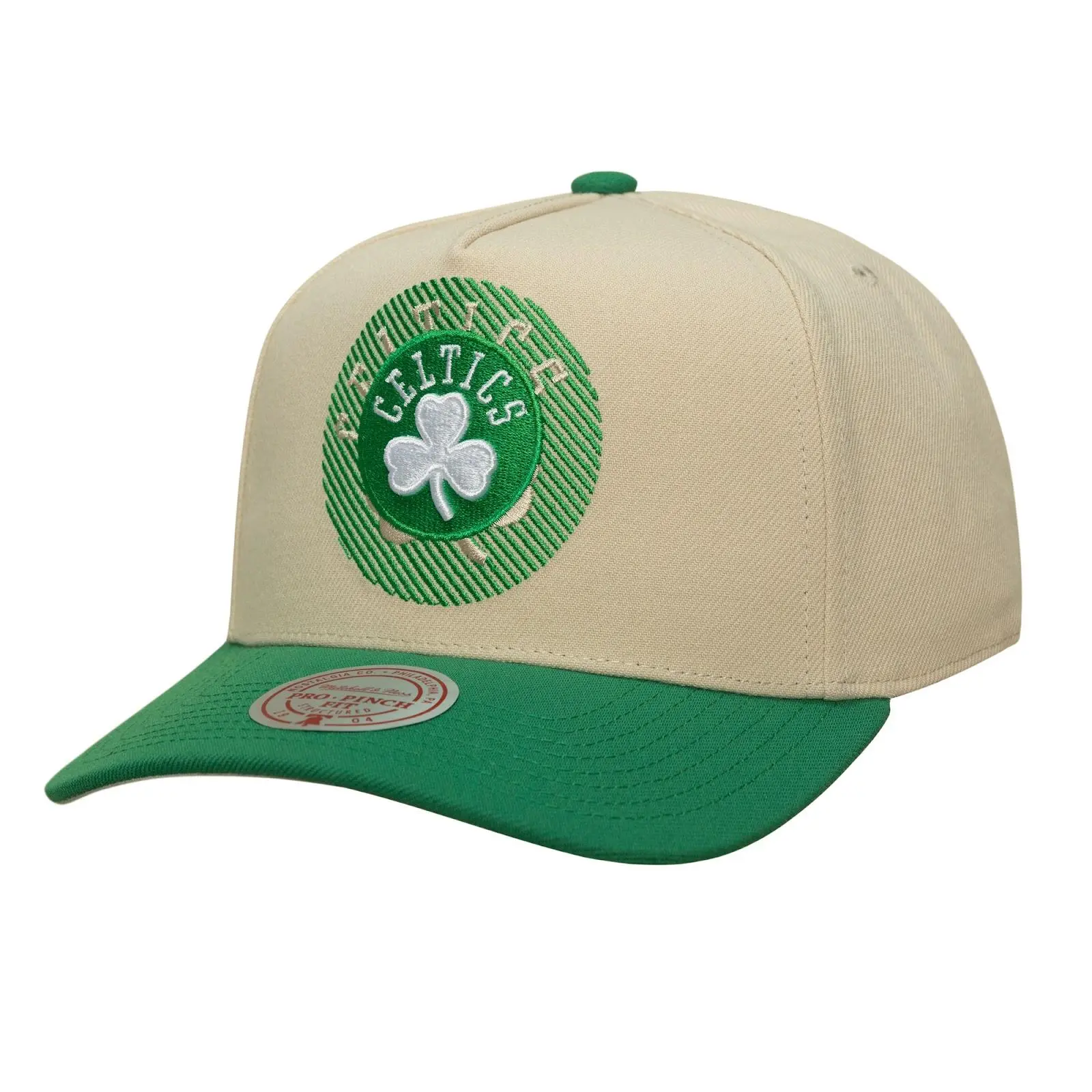 Boston Celtics Cream/Kelly Green Off Tilted Pro Pinch Snapback Hat NBA Throwback Cap Adjustable Fan Gear Mitchell & Ness