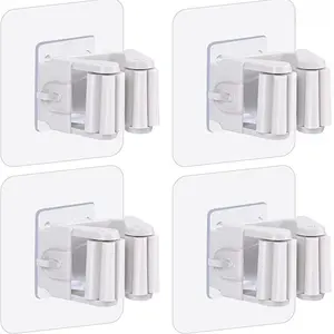 4- Pack Mop and Broom Holder Wall Mount, Broom Gripper Holds Self Adhesive No Drilling, Broom and Dustpan Hanger for For Home Garden Garage And Storage, 4 Packs