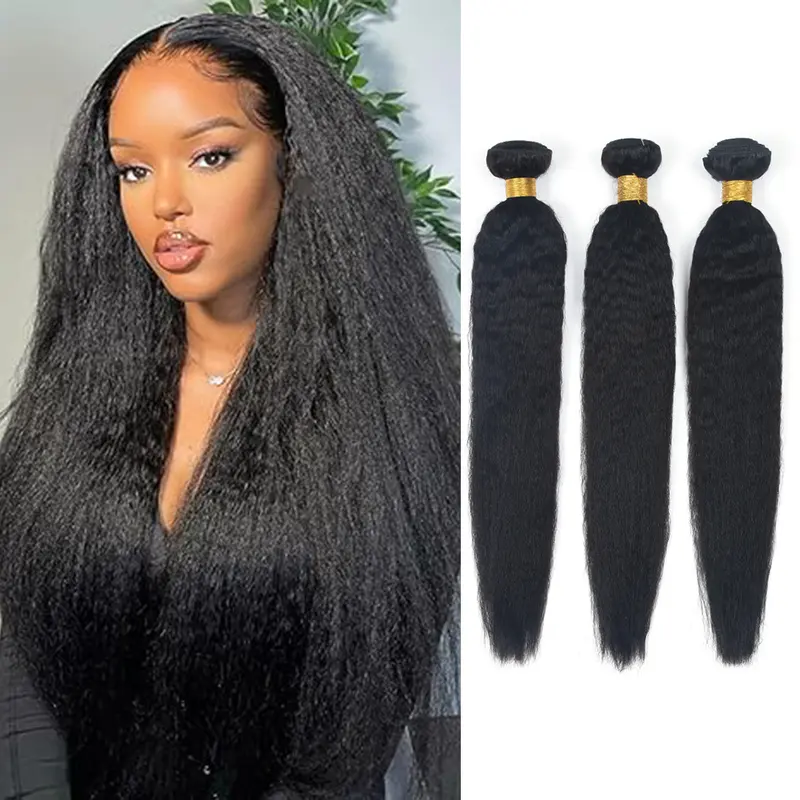 Kinky Straight Bundles Human Hair Weave Bundles Natural Color One Bundle 3 Bundles Kinky Straight