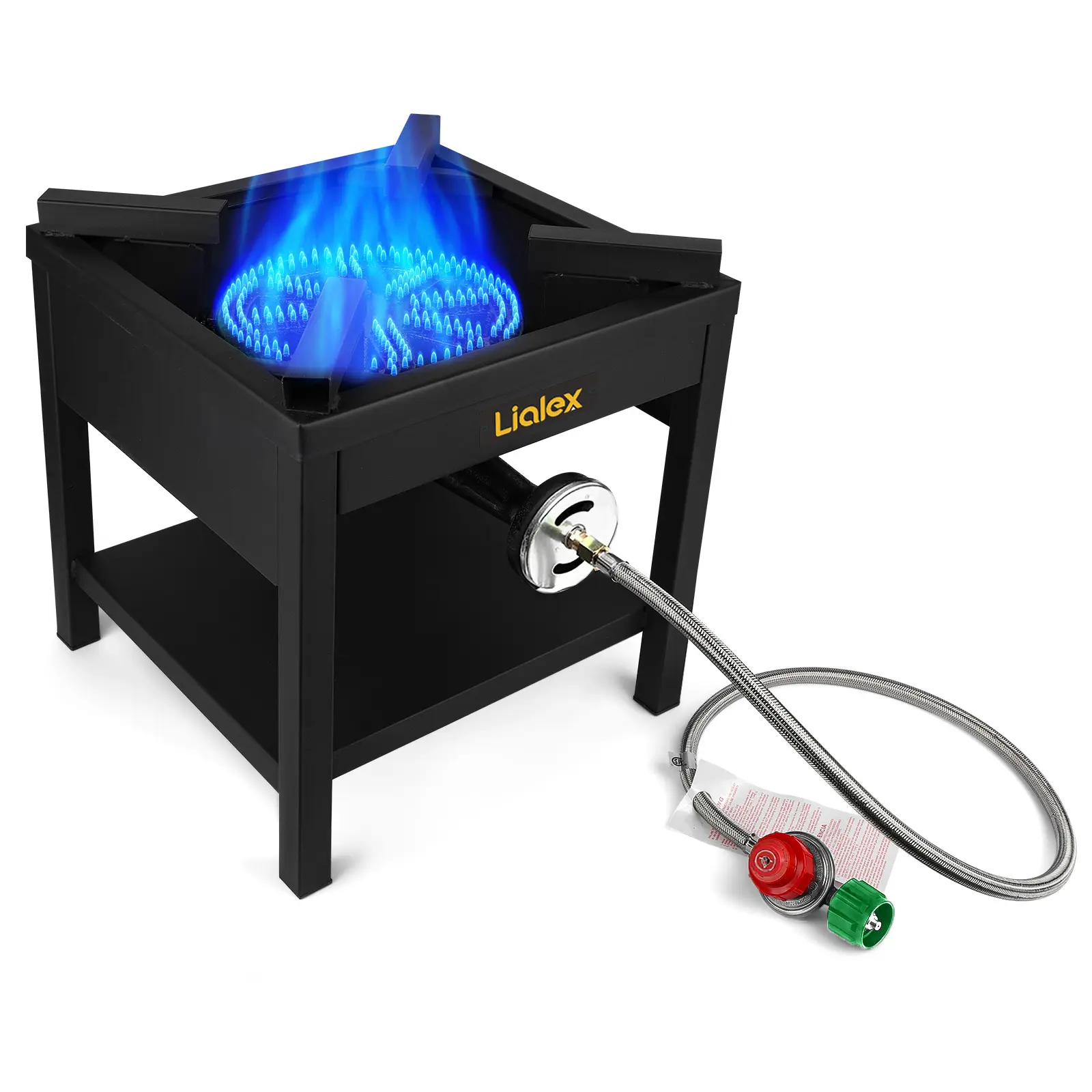 High Pressure Burner Outdoor Propane Gas Cooker 260000 BTU with 0-30 PSI Adjustable Regulator and Steel Braided Hose for Outdoor Home Cooking and Turkey Frying