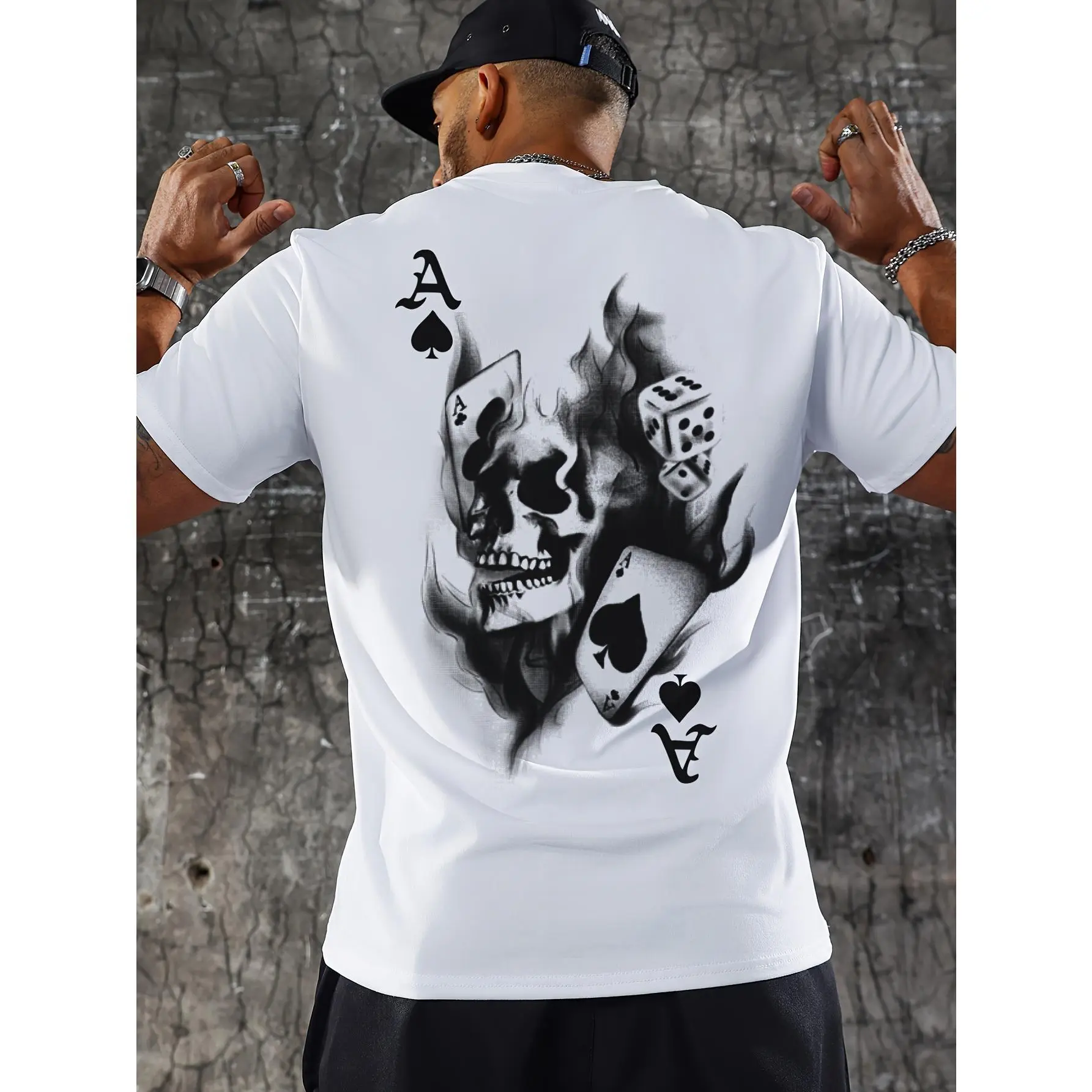 Men's Ace of Hearts Skull Print T-shirt - TikTok Shop