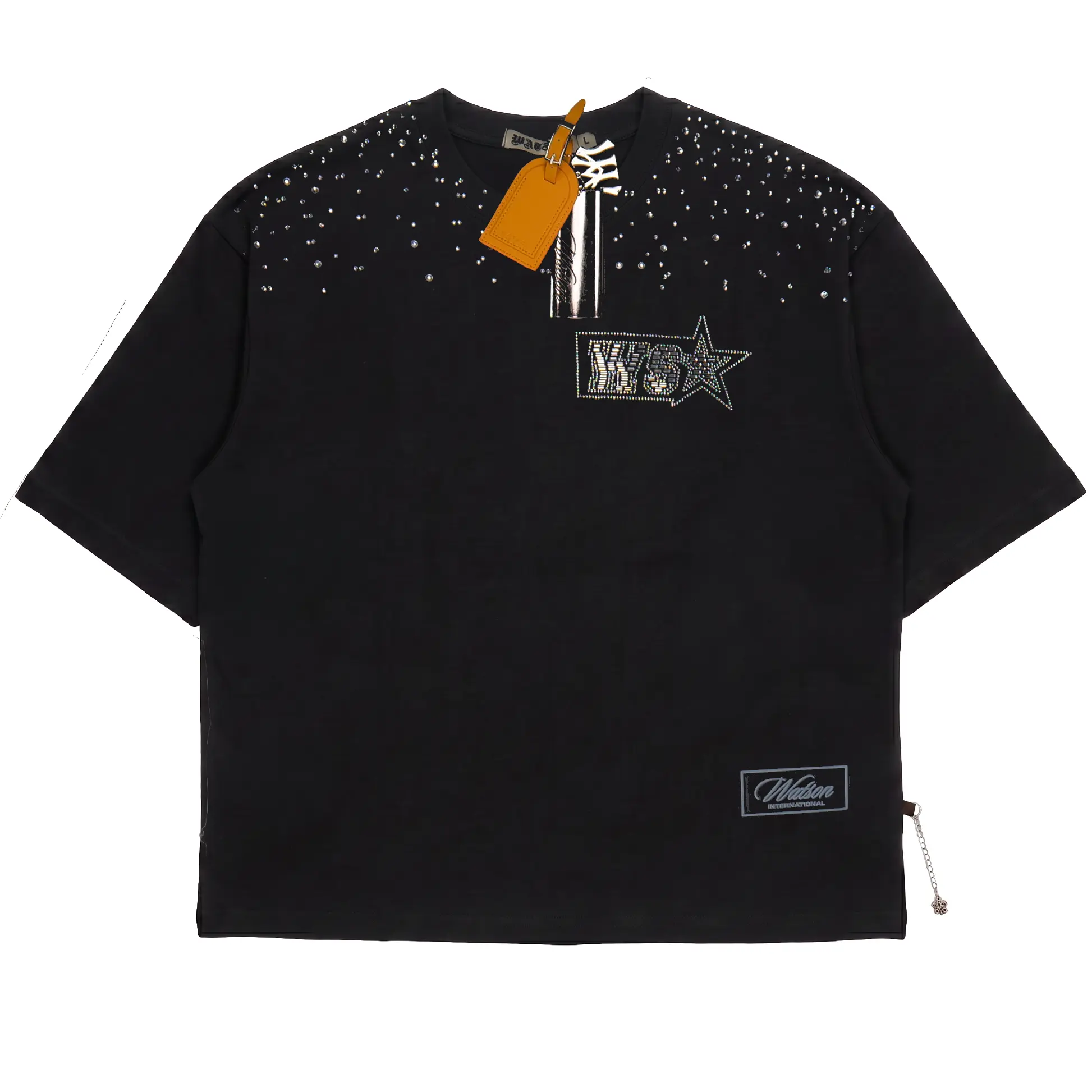 WATSON STUDIOS PLATE EMBELLISHED BLACK TSHIRT, Streetwear, Shortsleeve, Menswear