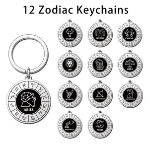 Zodiac Keychain for Boyfriend Girlfriend 12 Constellation Astrology Amulet Jewelry Personalized Horoscope Gifts for Men Women Birthday Christmas Present with Inspirational Engraving