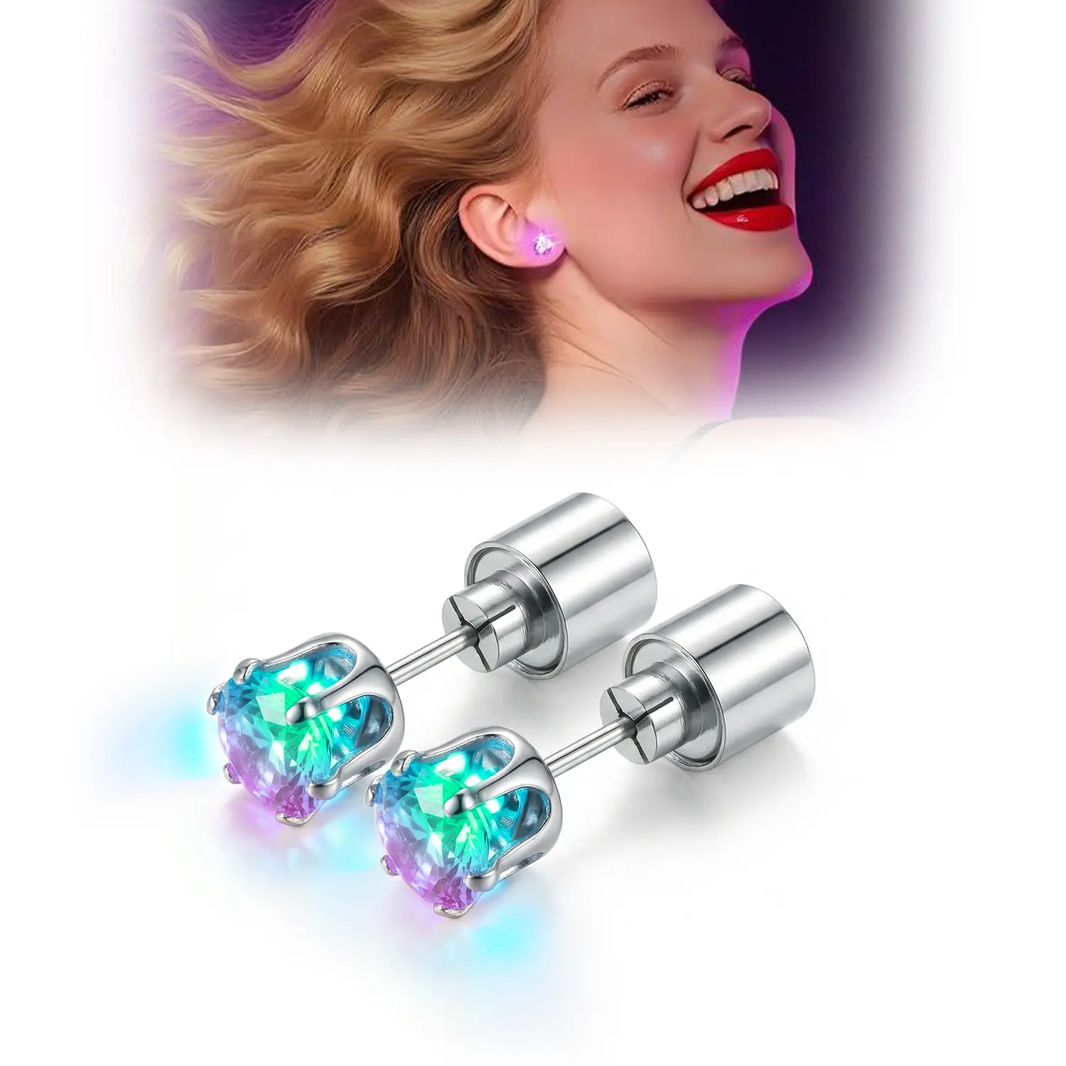 LED Earrings, LED Studs Earrings Party Flashing Blinking Stainless Steel Earring - 1 Pairs Color Changing Glow Stud Earrings Halloween Christmas Gifts for Women Men Girlfriend Boyfriend