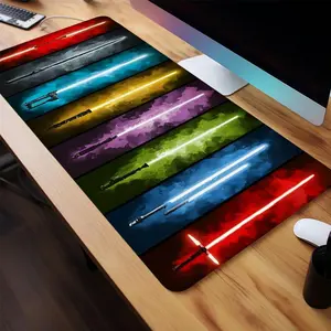 Colorful Lightsaber Design Mouse Pad, Large Gaming Mouse Pad, Non-Slip Rubber Base Stitched Edge Desk Pad for Desk Laptop Desktop, Gaming Mousepad