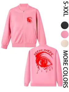 Women's American Street Style Hoodless Bomber Jacket with "DREAM MAKER" Print, Lightweight Zip-Up Jacket, American Street Style Print Design, Suitable for All Seasons, Casual & Street Style