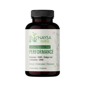 Naysa Nutra Performance Mushroom Gummies - Natural Vitality and Energy - Vegan Friendly - Daily Dietary Supplement - 30 Count - Fitness - Edible