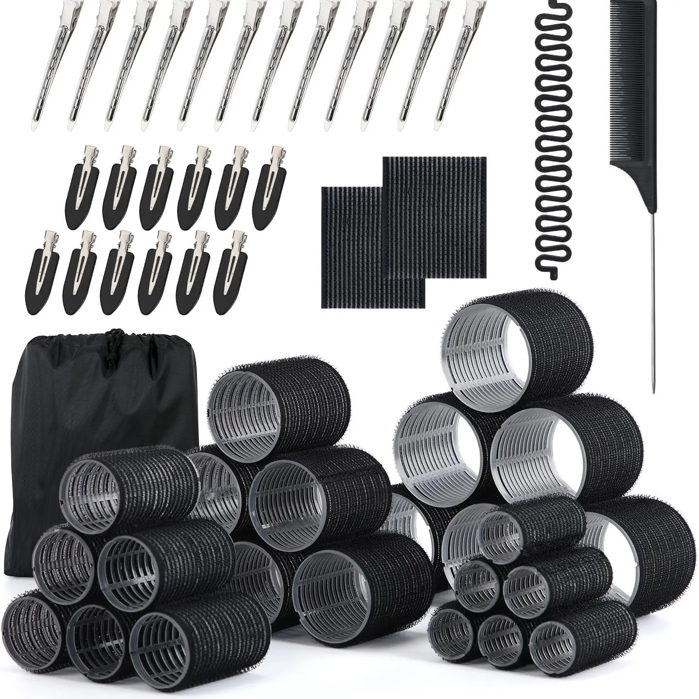 Hair Curler Set with Clips, 53 Pieces, 4 Sizes, Includes 24 Clips, Suitable for Long, Medium, Short Hair, Thick and Thin, DIY Styling, Heatless Curling Set, Heatless Styling Tool, Hair Rollers