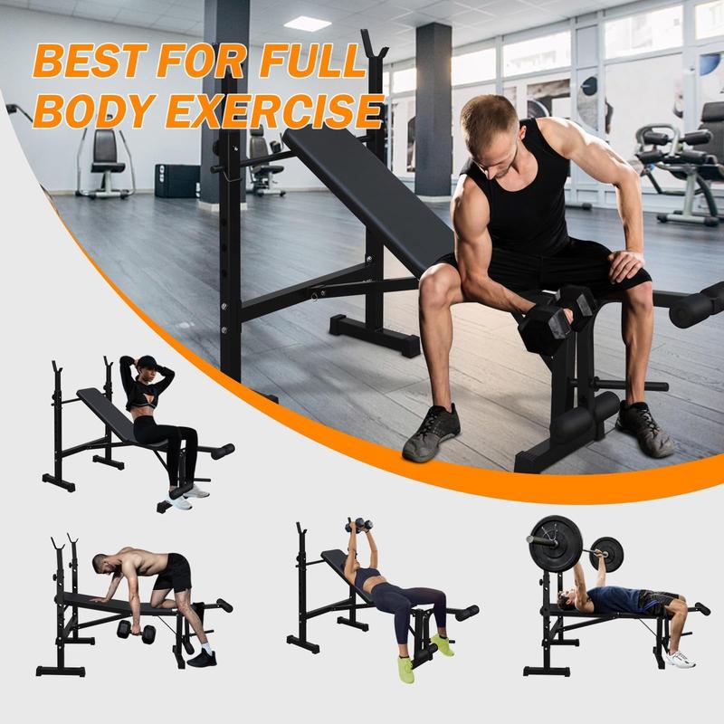 GARVEE Olympic Adjustable Weight Bench Set + Bench Press with Squat Rack + Thickened Metal Tubes + Preacher Curl Pad + Soft Leather Cushion + Foldable Design + Home Gym Use