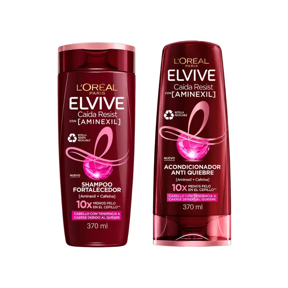 L'Oreal ELVIVE AMINEXIL Shampoo and Conditioner DUO | For Hair Shedding, Caida Resist Formula | 1x Shampoo 370ml and 1x Conditioner 370ml