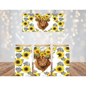 16 oz Uv Dtf Cup Wrap Highland Sunflowers 734