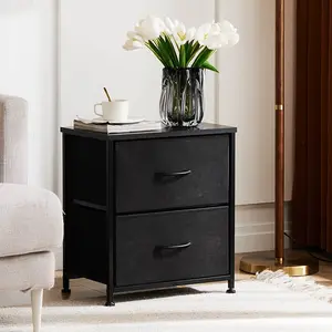 2-Drawer Skinny Fabric Dresser with Wooden Top, Storage Tower for Bedroom, Closet, Living Room, Hallway, 4 Colors Furniture Modern Design Minimal Cabinet