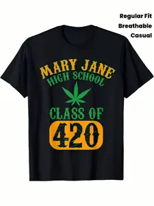 Men's Class of 420 Weed Graphic T-Shirt, 100% Fabric, Crew Neck, Short Sleeve, Regular Fit, Weekend Casual Wear, All-Season Casual Wear