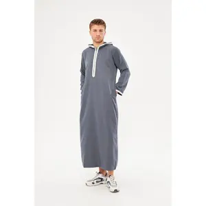 Moroccan Long Sleeve Thobe - Dark Gray