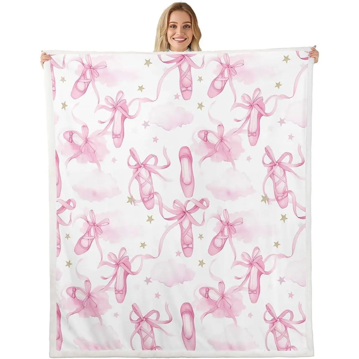 Kids Pink Ballet Sherpa Blanket Dancing Ballerinas Fleece Throw Blanket Pink Bow Tie Plush Blanket for Bed Sofa Couch for Kids Boys Girls Lace Fuzzy Blanket Adult Bedroom Decor Throw