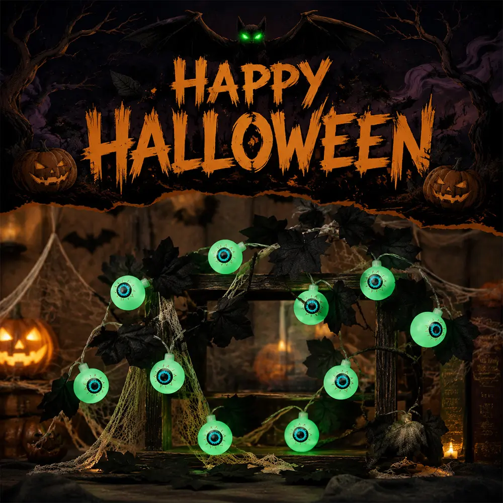Halloween Eyeball String Lights, LED Eye Lights with Green Glow, Spooky Halloween Decorations for Outdoor Indoor Decor, Porch, Window, Doorway, Garden, Party and Haunted House Decorations