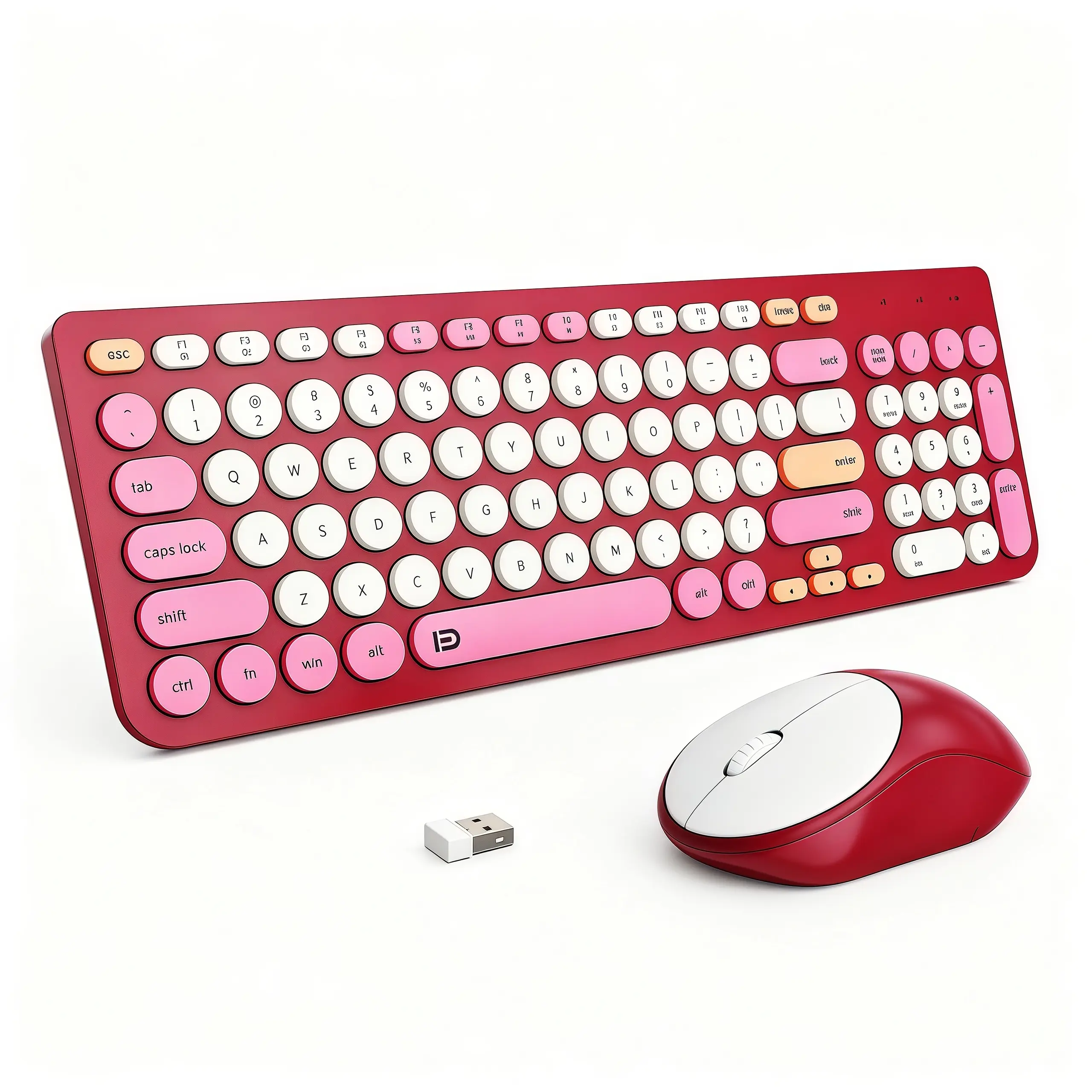 Back To School Gift,2.4G Plug & Play Wireless Keyboard and Mouse Combo, 96-Key Retro Typewriter Keyboard with Round Keycaps, Quiet and Stylish Aesthetic Design, for Home Office, Study, Student Dorm Setup, New Semester Gift