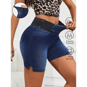 NEW(New)High Elasticity Belly Control Denim Shorts, Loose-Fitting Butt Lifting Jeans, Comfortable Casual Wear for Women, Casual Street Shorts233