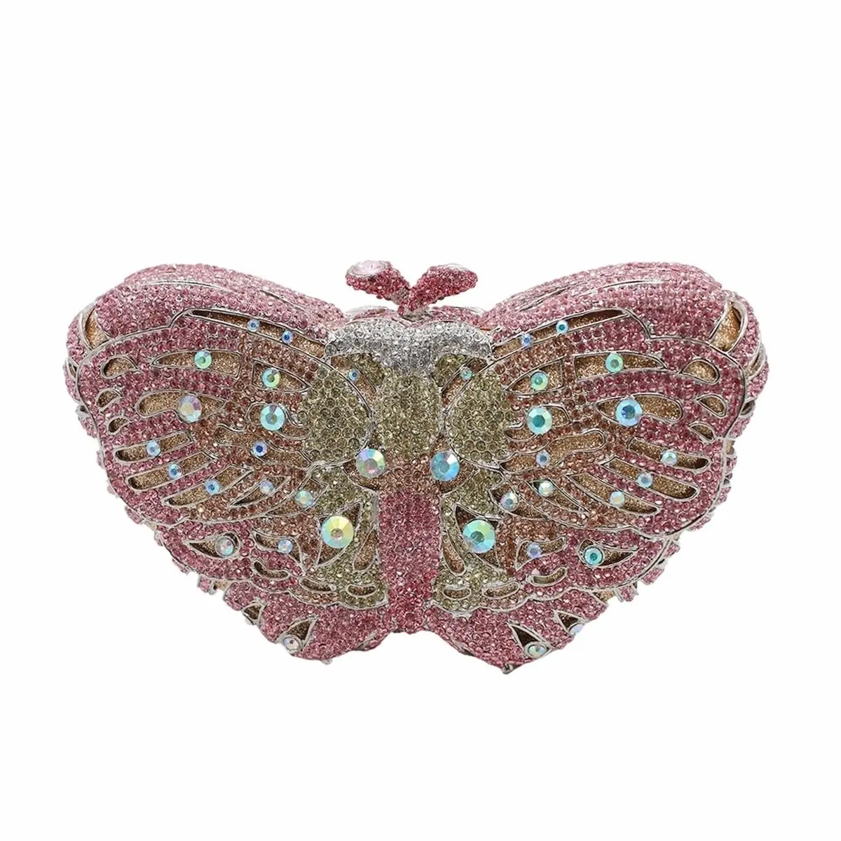 PSBIY Women's Elegant Rhinestone Butterfly Clutch - Sparkling Pink-Gold Gradient Evening Bag for Parties, Dates